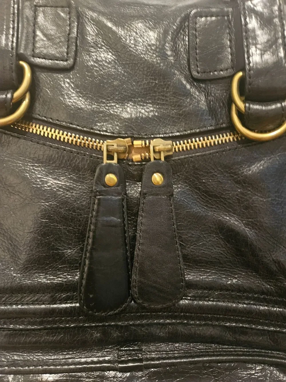 Classic Black Leather Satchel with Gold Hardware